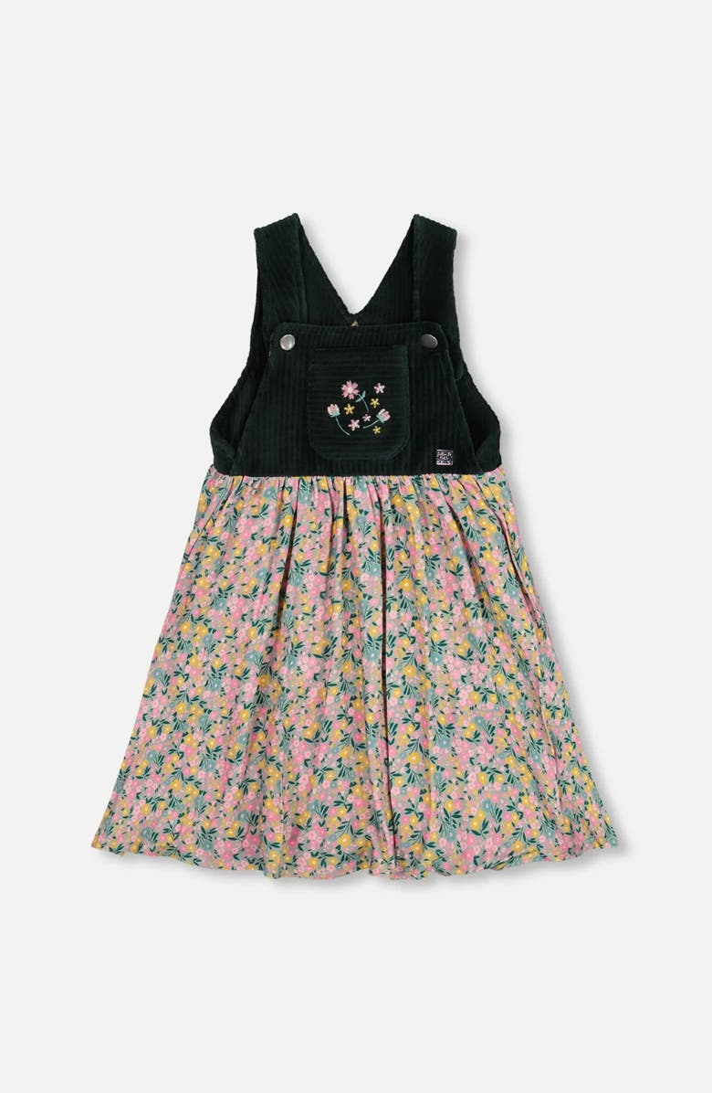 Deux par Deux Bi-Material Overall Dress with Flower, Main, color, 