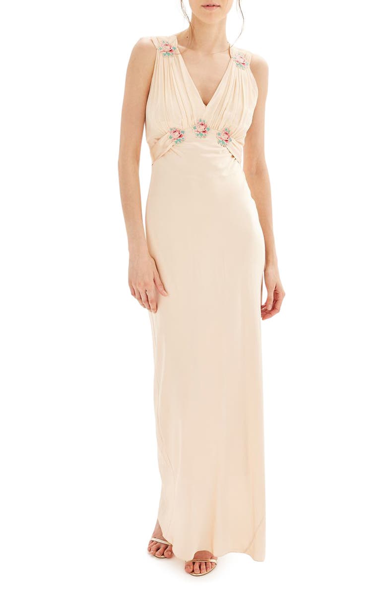 Topshop Bride Embroidered Silk Gown, Main, color,