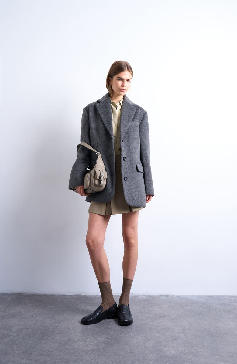 Topshop Three-Button Brushed Coat, Alternate, color, Charcoal