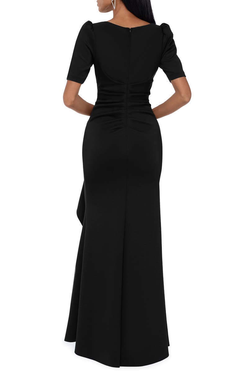 Xscape Evenings Ruffle Puff Sleeve Gown, Alternate, color, Black