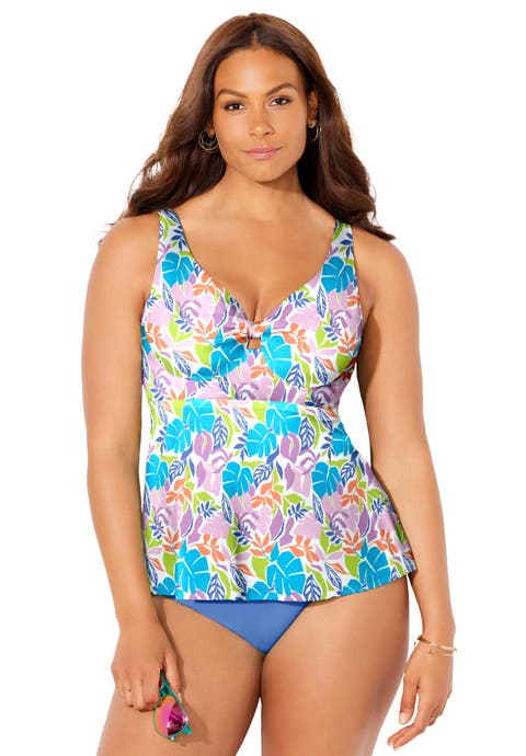 Knot Front V-Neck Underwire Tankini Top