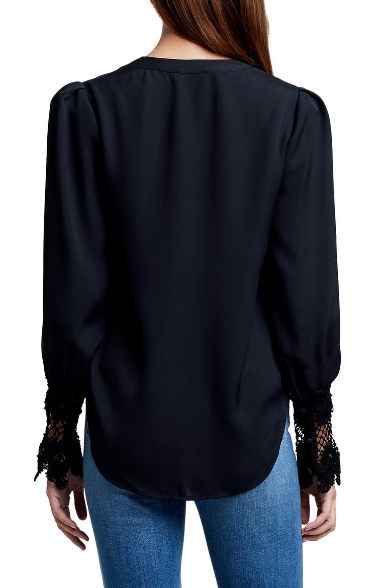 Ava Lace Cuff Button-Up Blouse, Alternate, color, BLACK