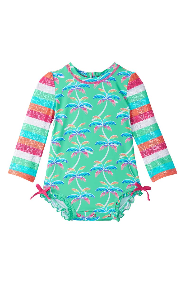 Hatley Rainbow Palm Long Sleeve One-Piece Rashguard Swimsuit, Main, color, 