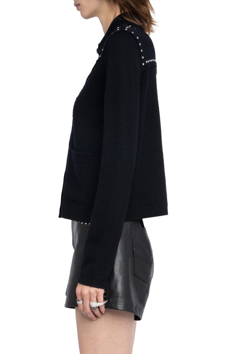 Zadig & Voltaire Adany Stud Detail Wool & Cashmere Cardigan, Alternate, color, Black
