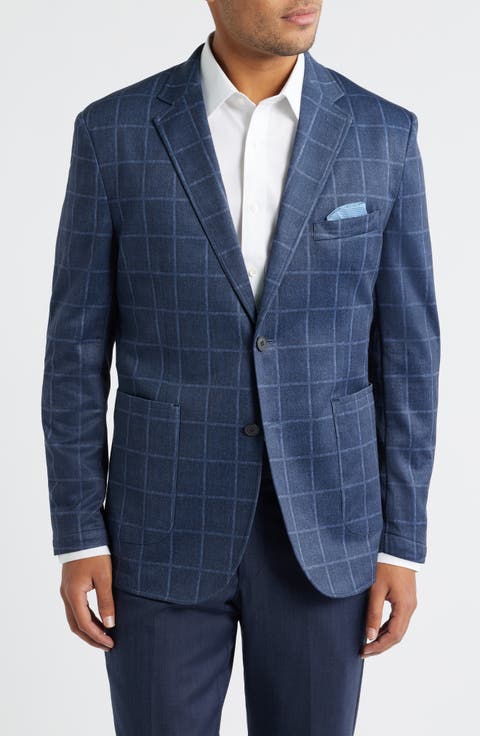 XC Flex® Navy Windowpane Plaid Cotton Blend Knit Sport Coat