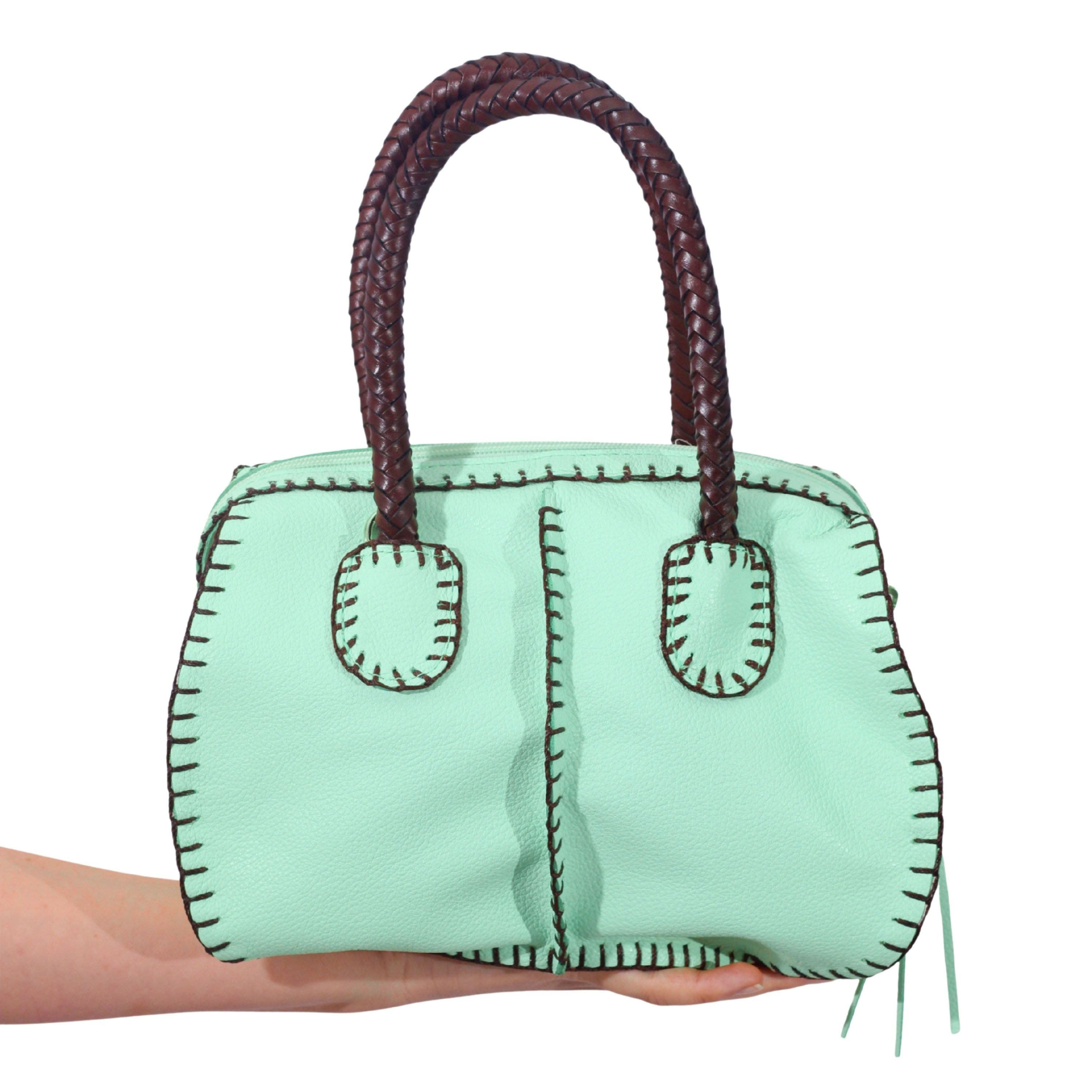 Carlos Falchi Mini Barrel Top Grain Leather Bag, Alternate, color, Lime
