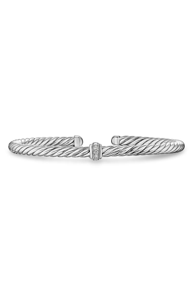 David Yurman Cable Flex Station Bracelet in Sterling Silver with Diamonds, 4mm, Main, color, Diamond