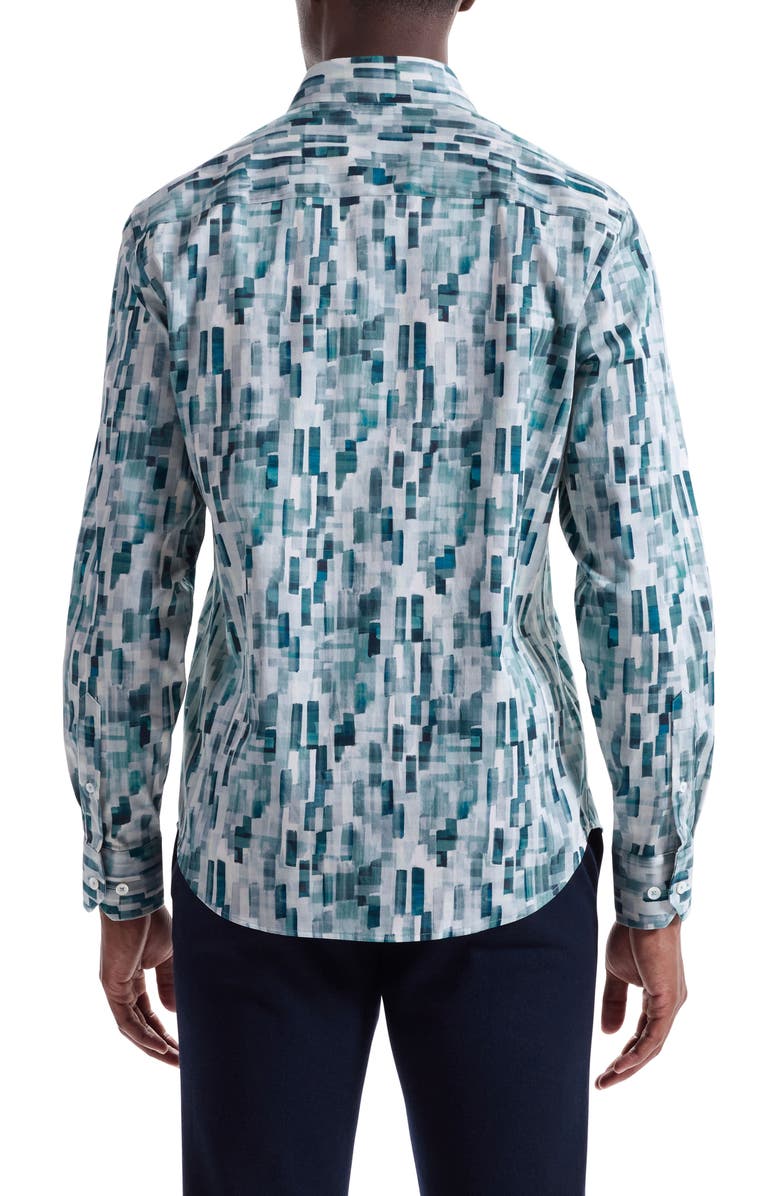 Bugatchi Julian Shaped Fit Stretch Cotton Button-Up Shirt, Alternate, color, Teal