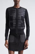 Moncler Mixed Media Quilt Front Wool Cardigan