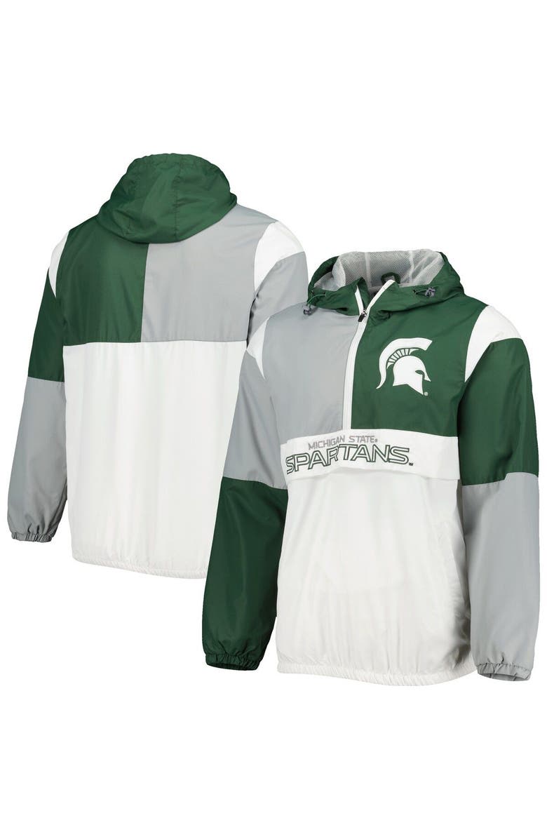 G-III SPORTS BY CARL BANKS Men's G-III Sports by Carl Banks White/Green Michigan State Spartans Fair Catch Half-Zip Anorak Jacket, Alternate, color, 