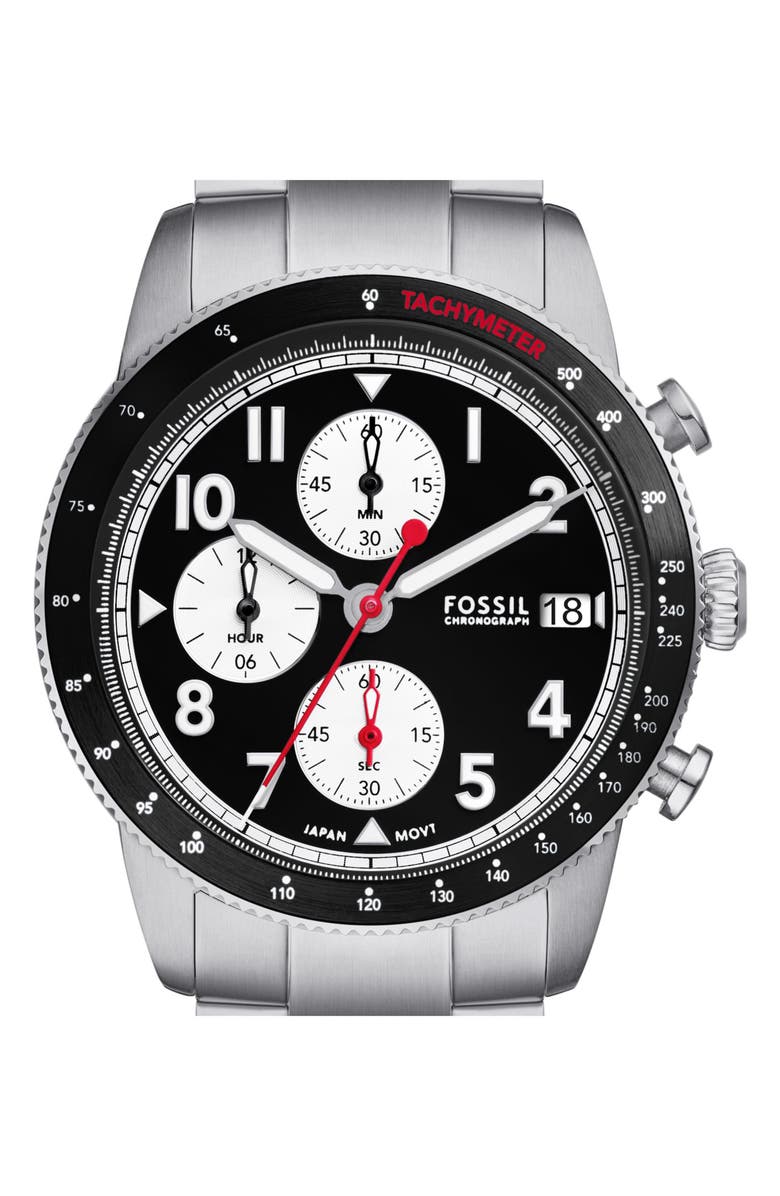 Fossil Sport Tourer Bracelet Chronograph Watch, 42mm, Alternate, color, Silver/Black