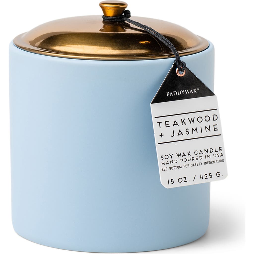 Paddywax Teakwood & Jasmine Soy Wax Candle In Icy Blue
