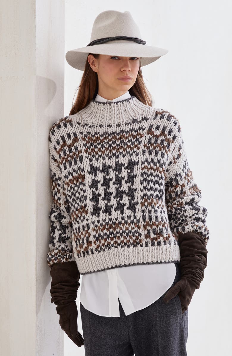 Brunello Cucinelli Prince of Wales OPERA sweater, Alternate, color, White