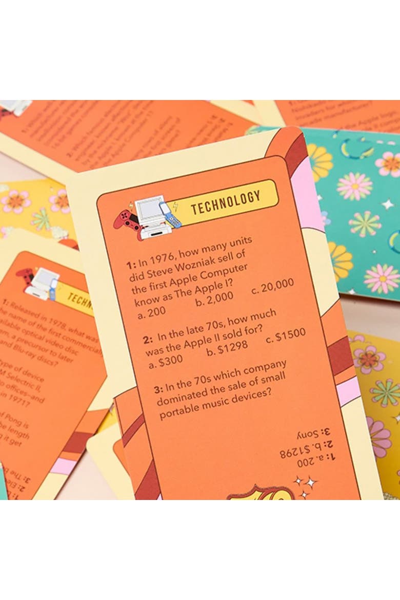 70's Trivia Cards, Party Card Game, 180 Groovy Questions, Alternate, color, Multicolored