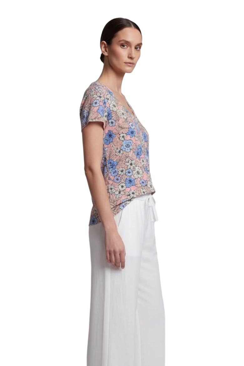 Tropical Mix Womens V-neck Printed Top, Alternate, color, TROPICAL MIX CORAL