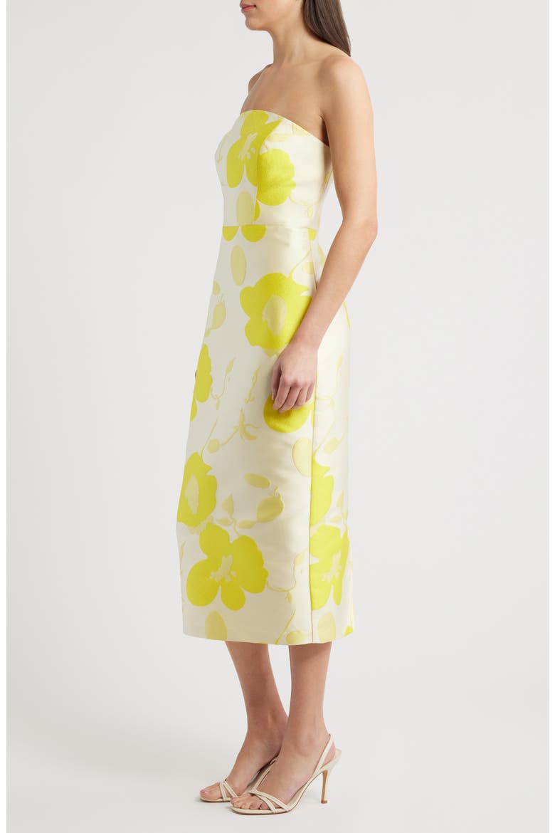Floral Strapless Jacquard Midi Dress, Alternate, color, LEMON