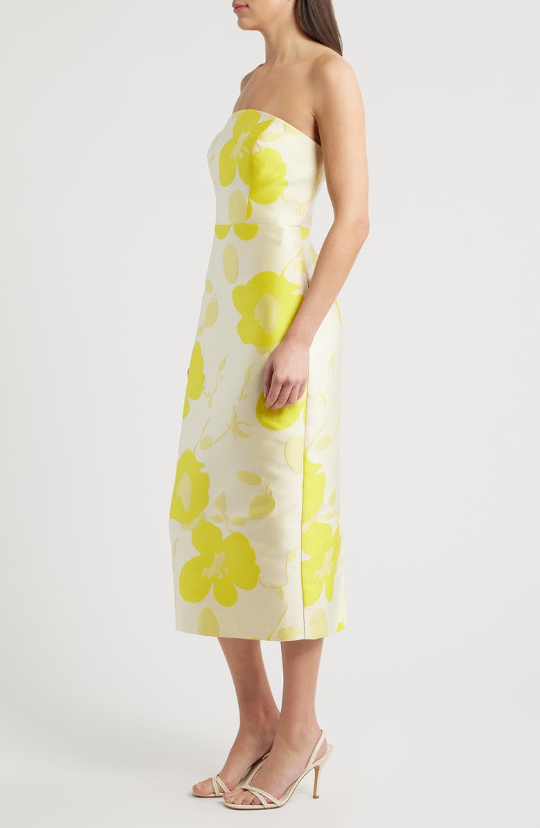 Sam Edelman Floral Strapless Jacquard Midi Dress, Alternate, color, Lemon