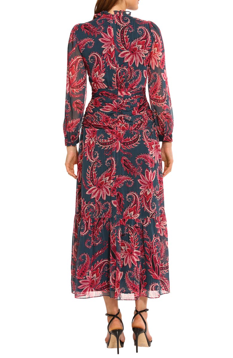 Maggy London Paisley Gathered Waist Long Sleeve Chiffon Maxi Dress, Alternate, color,