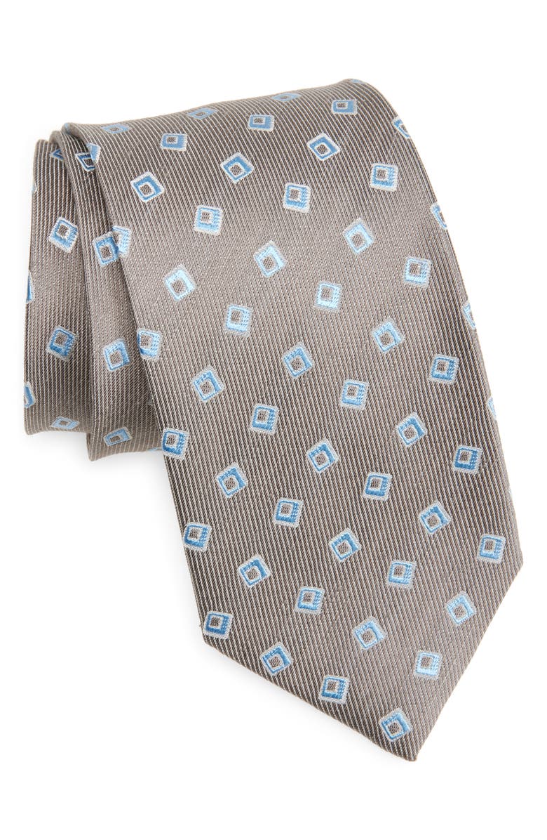 David Donahue Geometric Silk & Linen Tie, Main, color, Dune