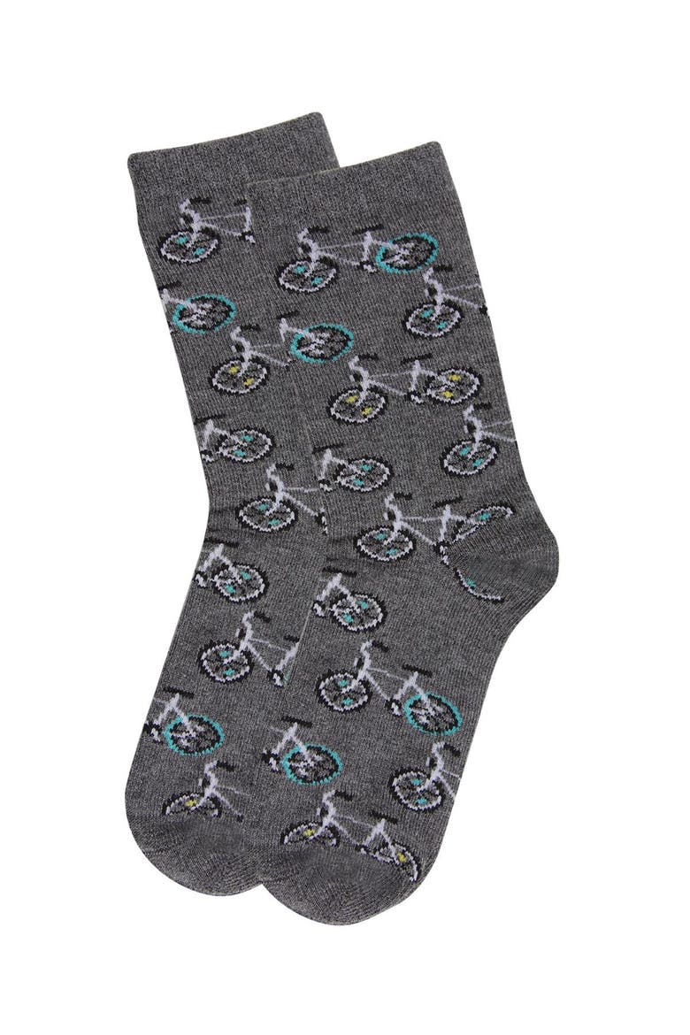 Bicycle-Themed Novelty Crew Sock, Alternate, color, Charcoal