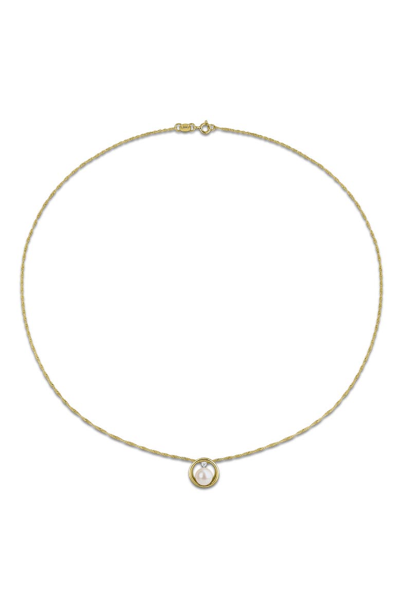Cultured Pearl & Lab-Grown Diamond Necklace 10k, Alternate, color, Pearl