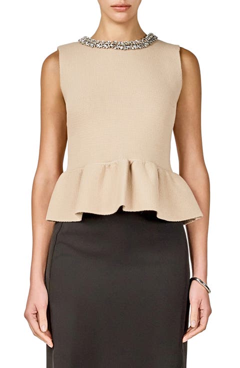 Embellished Knit Peplum Top