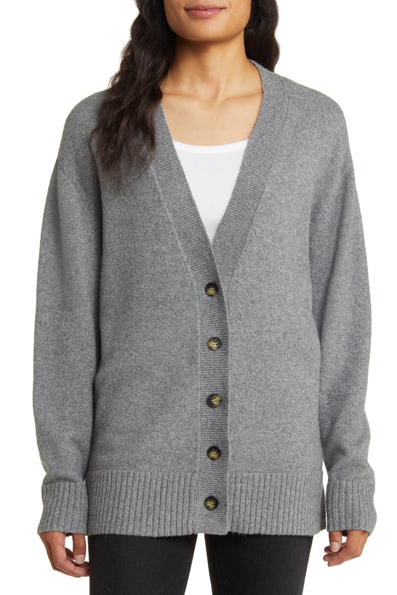 V-Neck Cocoon Cardigan, Alternate, color, GREY DARK HEATHER
