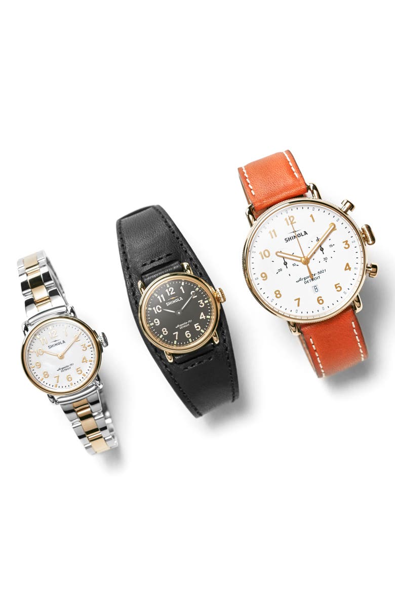 Shinola The Canfield Chrono Leather Strap Watch, 43mm, Alternate, color, Tan/ White/ Gold