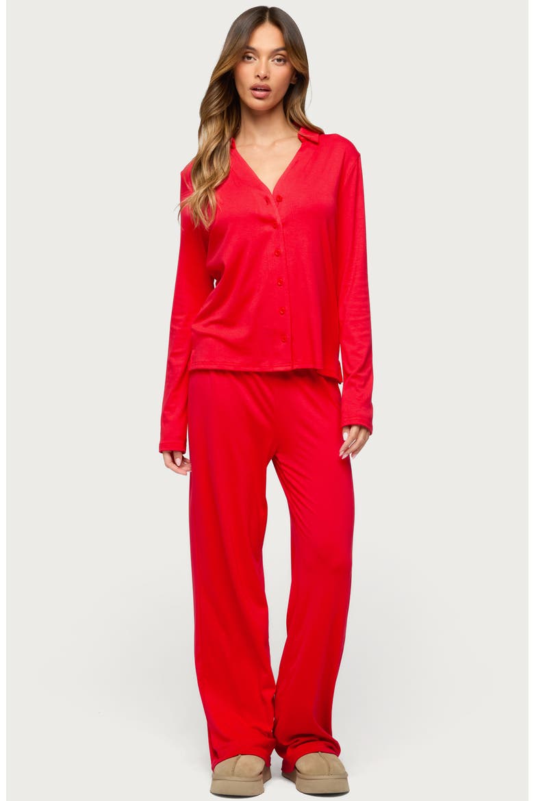 Justina Lounge Button-Up Top, Alternate, color, RED