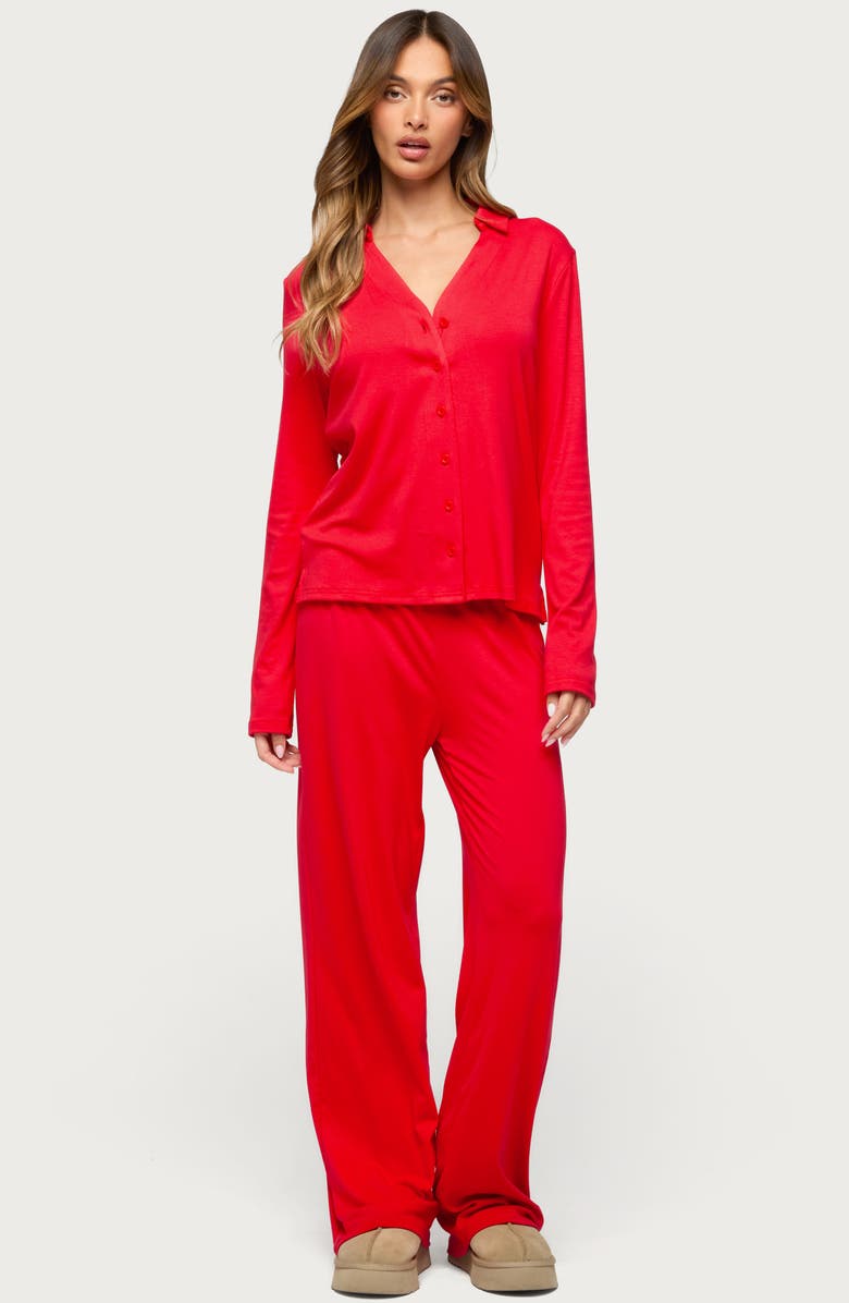 EDIKTED Justina Lounge Button-Up Top, Alternate, color,