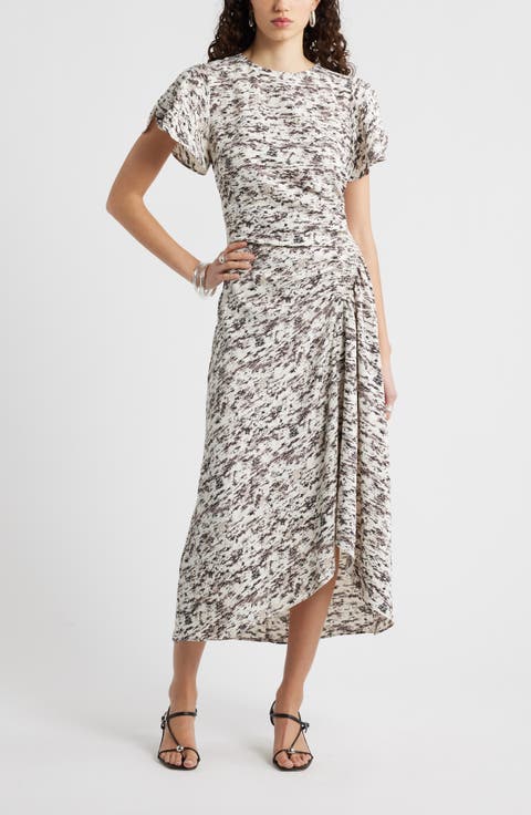 Split Sleeve Side Smocked Midi Dress