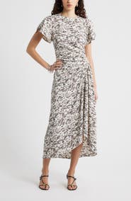 Nordstrom Split Sleeve Side Smocked Midi Dress