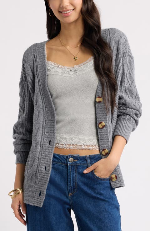 Relaxed Cable Stitch V-Neck Cardigan