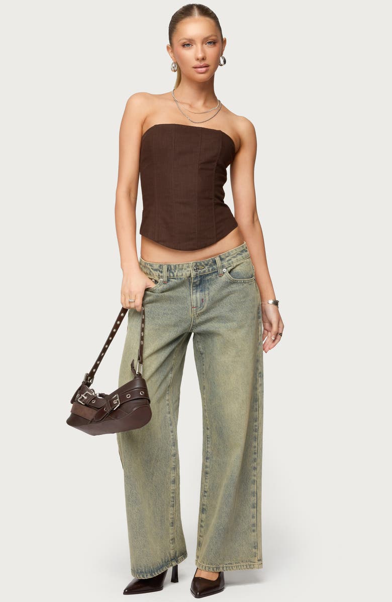 EDIKTED Hadar Strapless Cotton Corset Top, Alternate, color, Brown