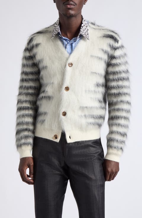 Brushed Stripe Mohair Blend Cardigan