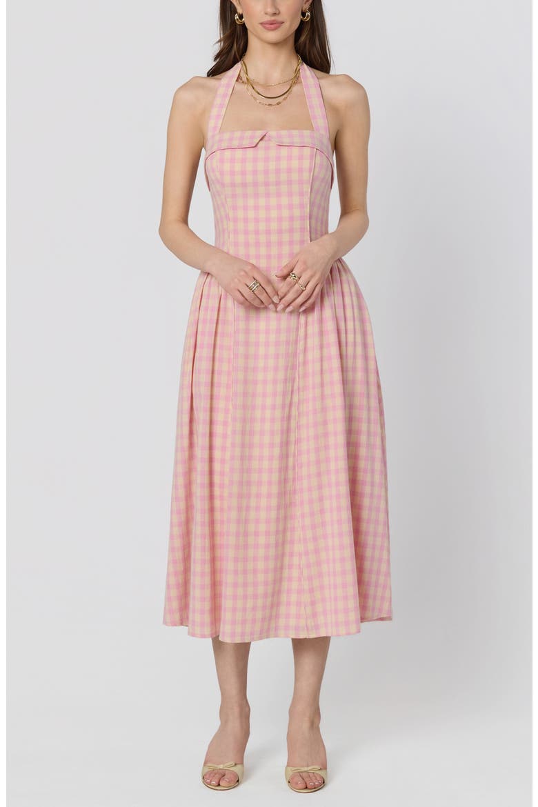Marianna Halter Midi Dress, Alternate, color, PINK PLAID