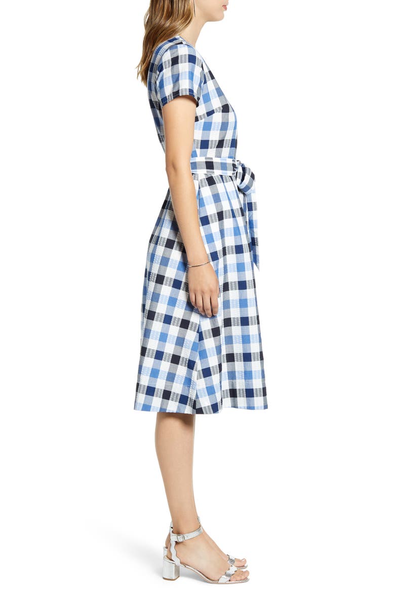 Check Tie Waist Short Sleeve Dress, Alternate, color, BLUE MULTI CHECK