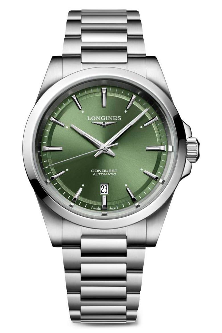 Conquest Automatic Bracelet Watch, 41mm, Main, color, GREEN