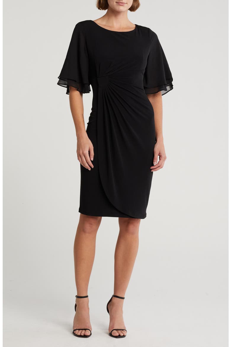Ruffle Sleeve Sheath Dress, Main, color, BLACK