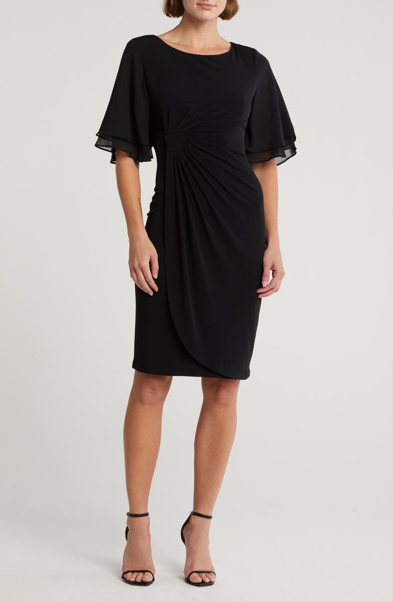 Connected Apparel Ruffle Sleeve Sheath Dress, Main, color, Black