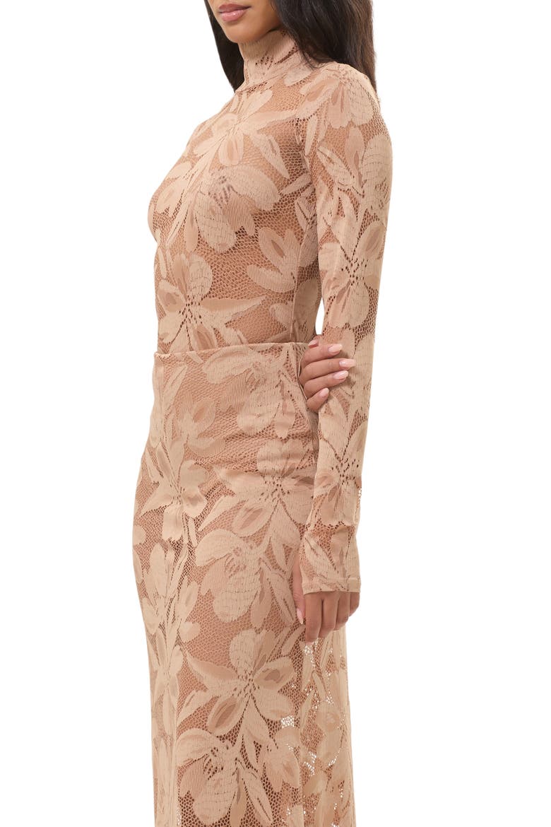 Zadie Sheer Floral Lace Turtleneck Top, Alternate, color, ALMOND