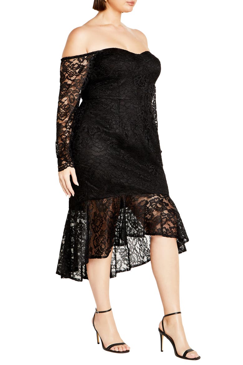 Athena Off the Shoulder Long Sleeve Dress, Main, color, BLACK