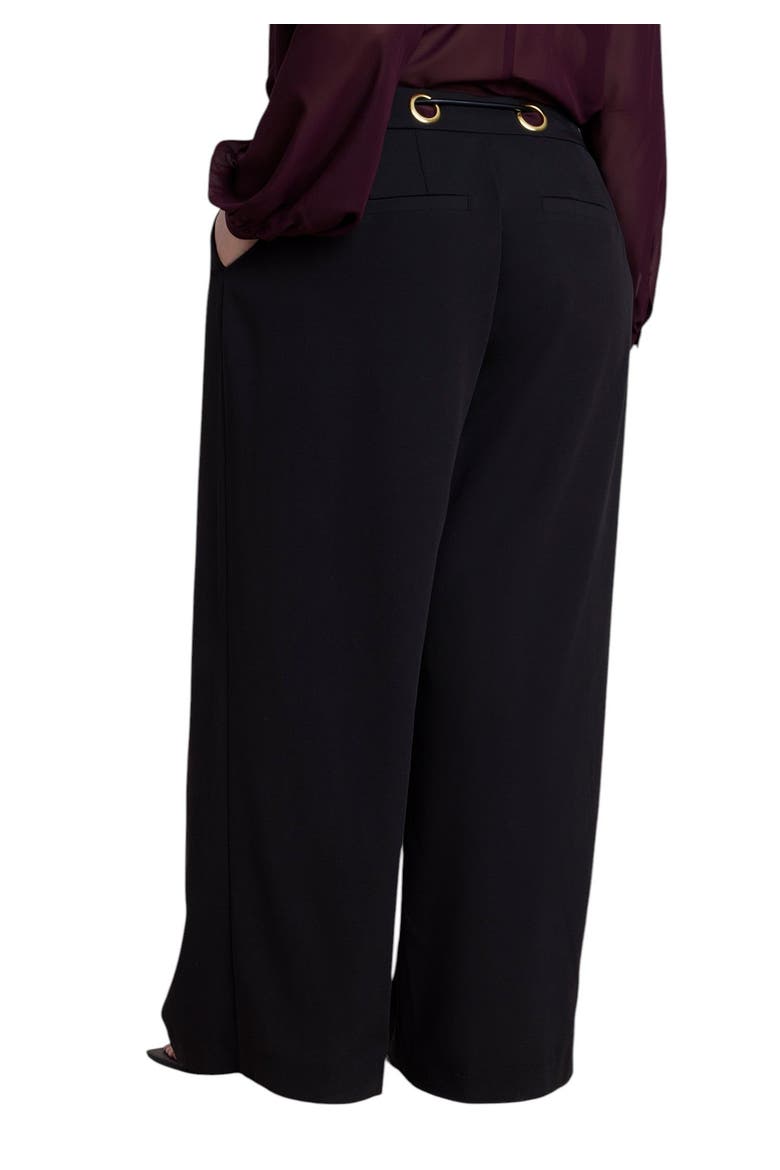 Grommet Detail Trouser With Leather Belt (plus), Alternate, color, BLACK ONYX