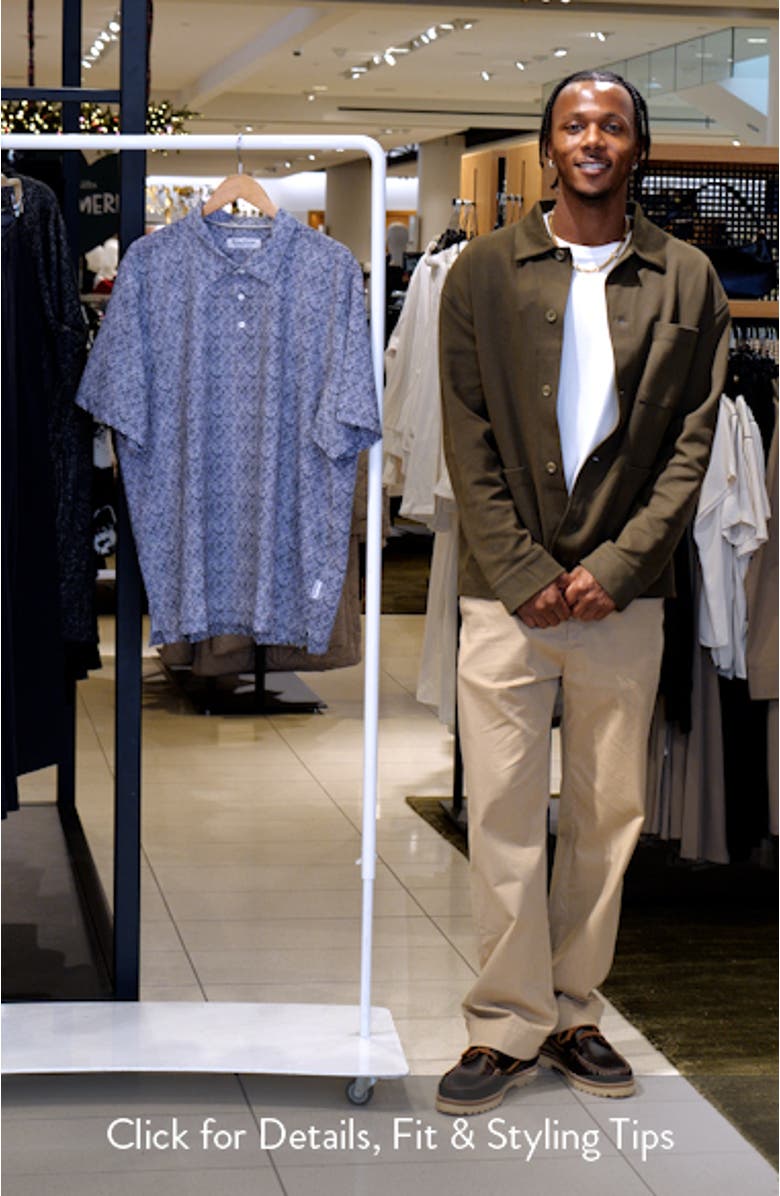 Bahama Coast Flora Tiles Geo Print IslandZone<sup>®</sup> Camp Shirt, sales video thumbnail