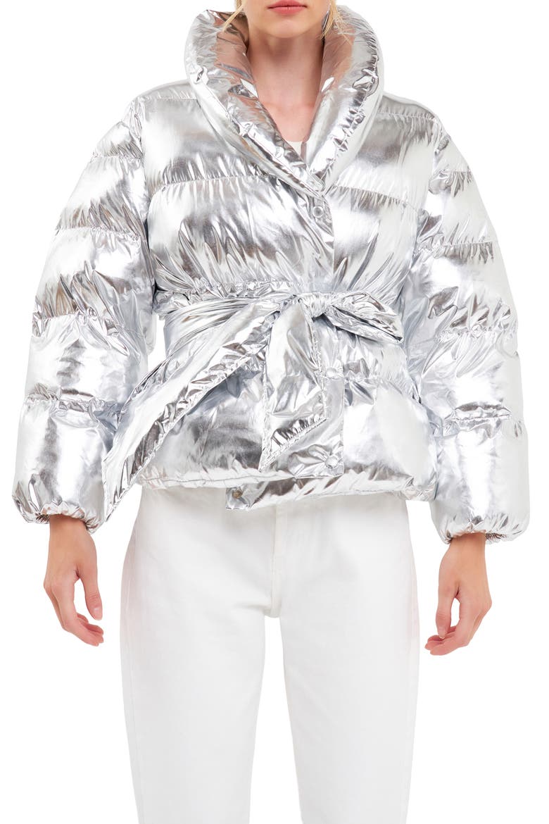 Belted Puffer Jacket, Main, color, METALLIC