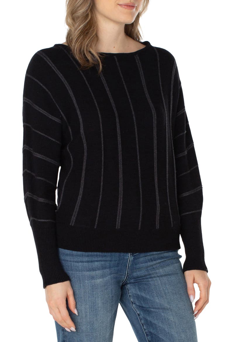 Links Stitch Batwing Sleeve Sweater, Alternate, color, BLACK