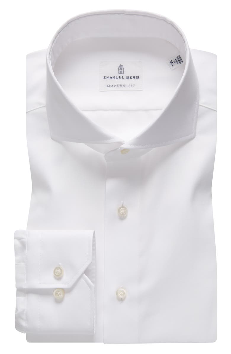 Emanuel Berg Traveller Modern Fit Cotton Dress Shirt, Main, color, White