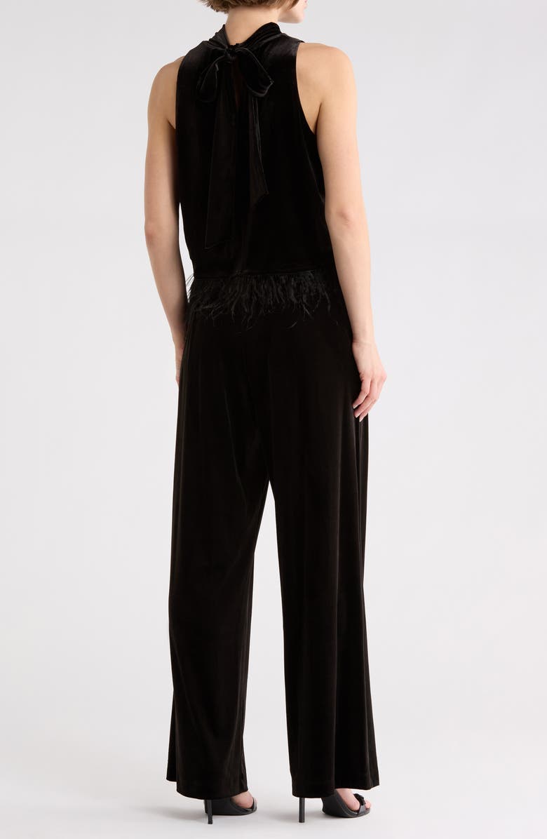 Julia Jordan Two-Piece Feather Trim Velvet Top & Wide Leg Velvet Pant Set, Alternate, color, 