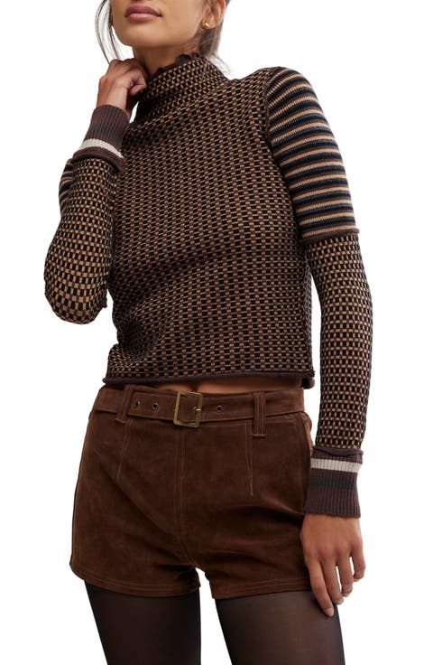 Gamer Cuff Crop Stretch Cotton Blend Sweater