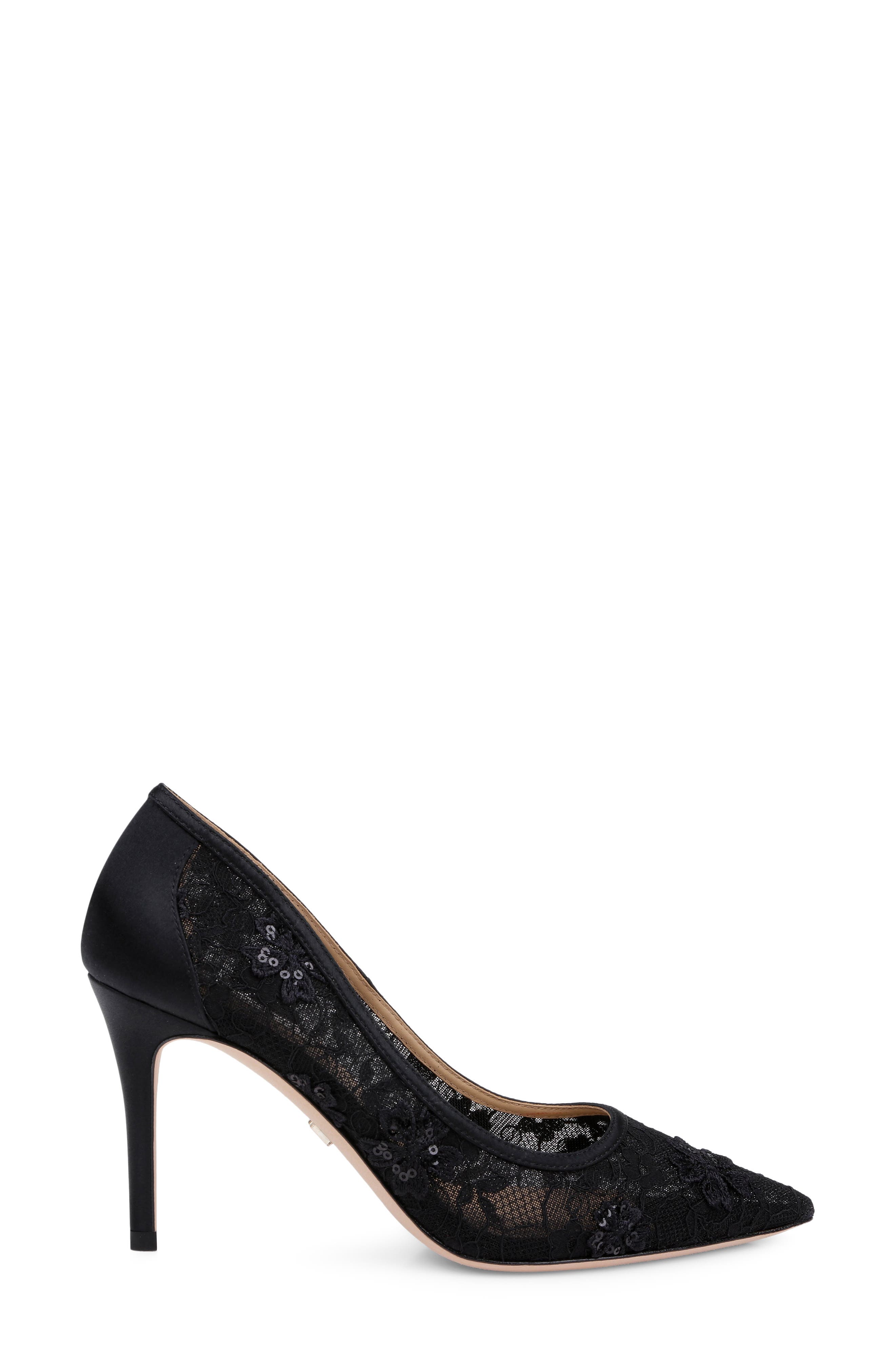 Rania Sequin Lace Pointed Toe Pump, Alternate, color, BLACK LACE